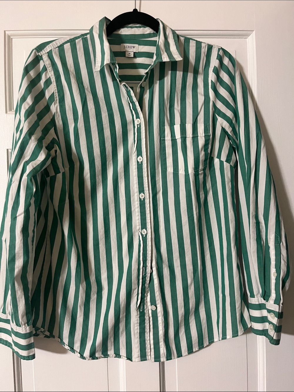 J. Crew Green & White Vertical Stripe Button-Down Shirt